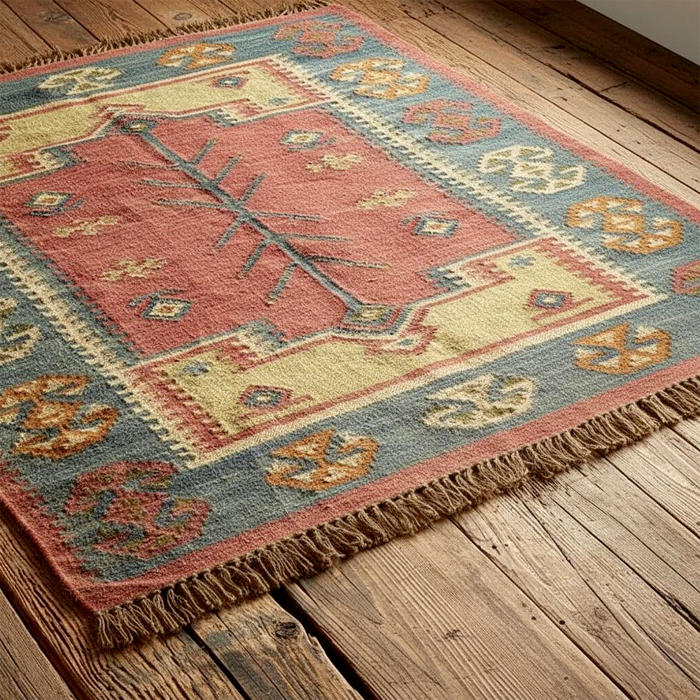 Multicolor Handcrafted Jute Vintage Dhurrie For Home